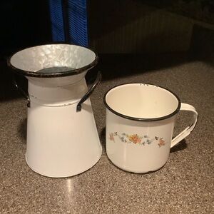 Vintage White Enamelware 2pc